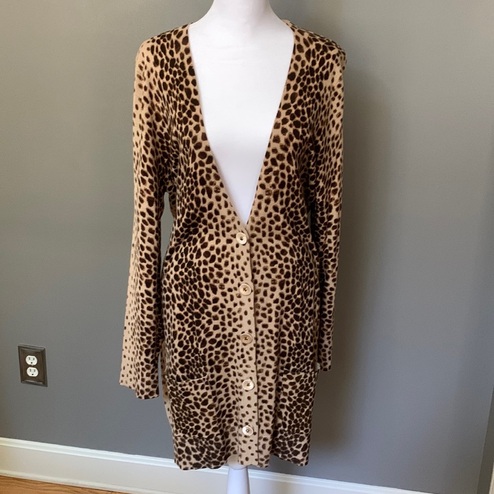 Chico’s 2 cheetah print long cardigan